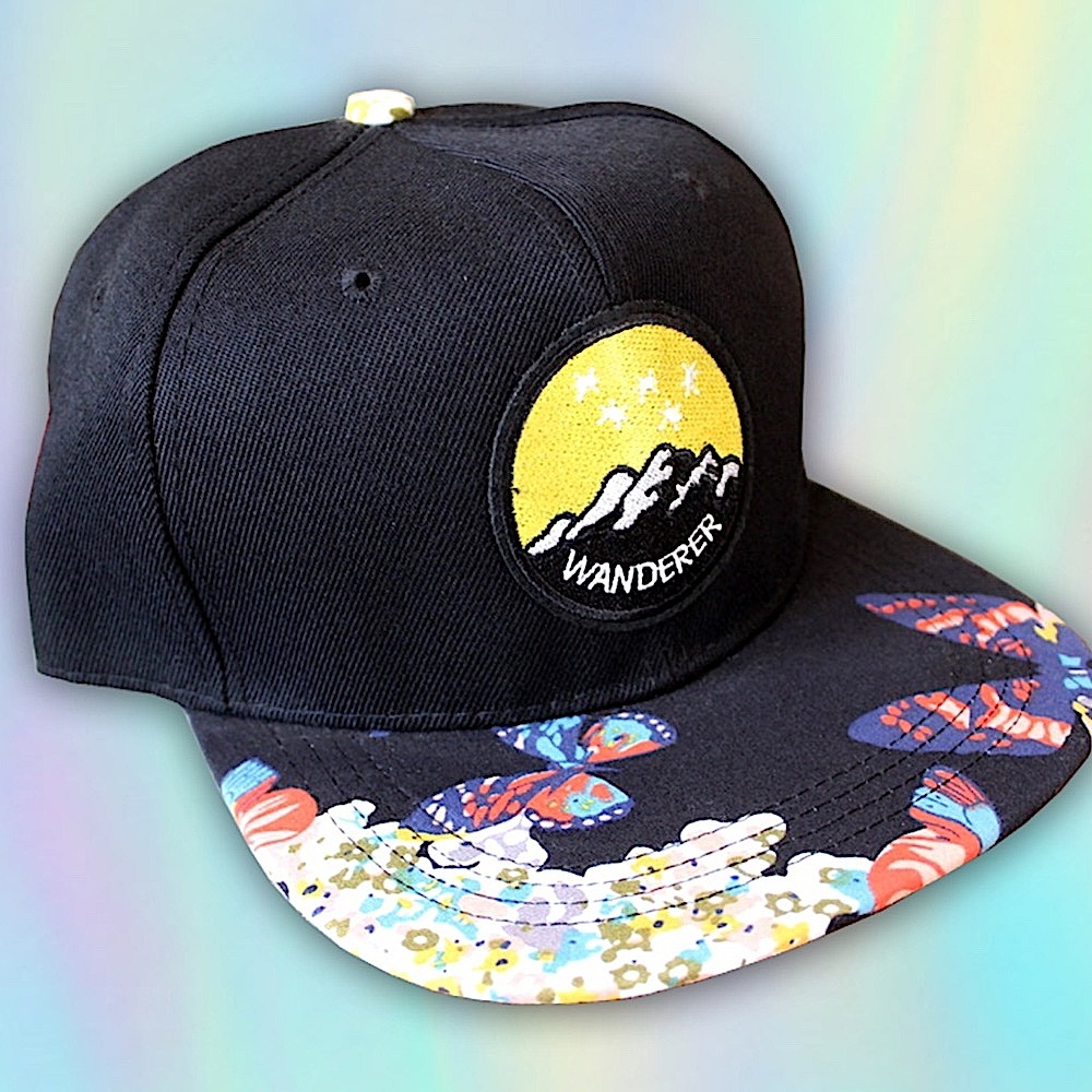 Black & Floral Wanderer Snapback Hat | Adventure Mountain Explore Nature Travel